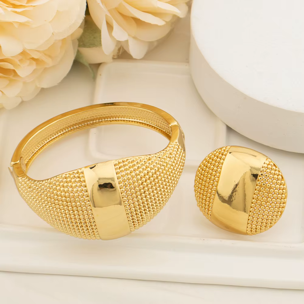 Bracelet de Luxe de Styliste avec Bague pour Femme, Dubaï, Manchette en Or, Patientes de Mariage