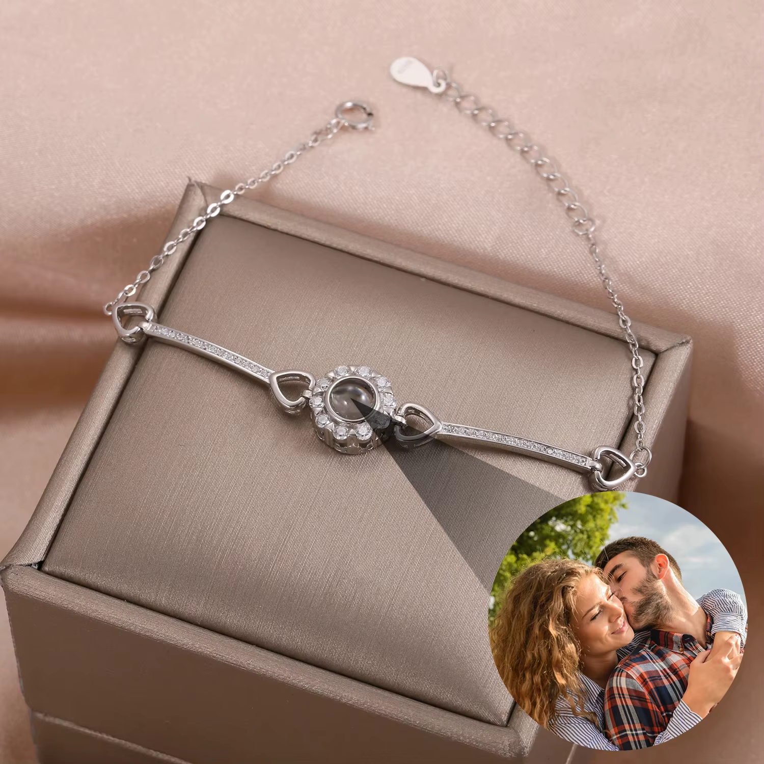 Bracelet Photo de Projection personnalisé en argent Sterling 925, pendentif circulaire, Bracelets Photo commémoratifs, cadeau d'anniversaire pour petite amie