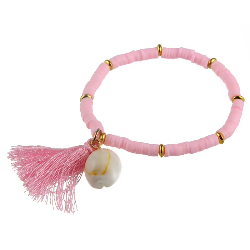 Bracelet artisanal bohème multicolore en coquillages Heishi et pampilles, 7 couleurs, extensible, pour l'été, la plage, style bohème, pour femme