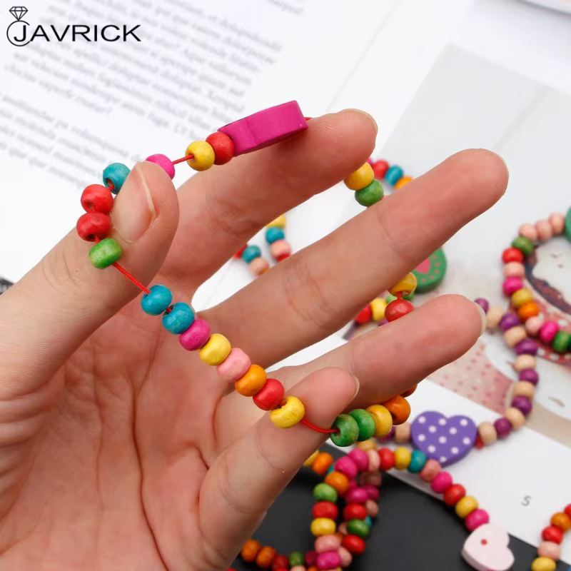 12 pièces/ensemble Bracelets en bois colorés petites filles Bracelets Kit enfants bijoux de mode pour les amis de la famille bijoux cadeaux