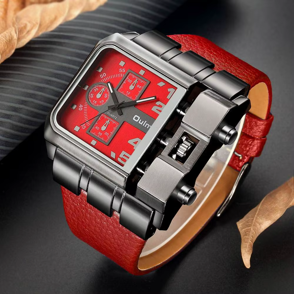 Oulm – montre à grand cadran carré en cuir PU pour homme