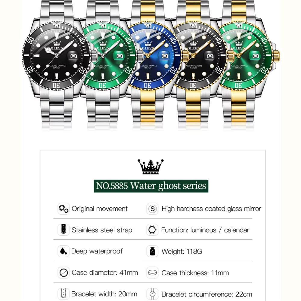 OLEVS montre pour hommes de luxe haut de gamme rotatif unidirectionnel anneau extérieur conception