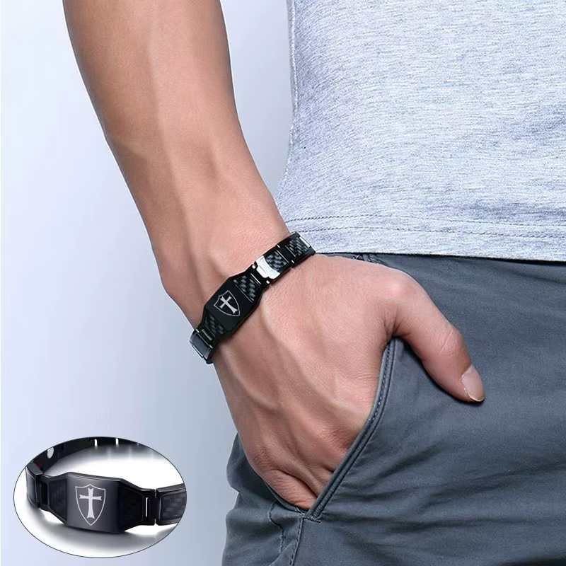 Mn-Bracelets en Fibre de Carbone pour Homme, Bouclier des Templiers, Thérapie de la Foi Croisée