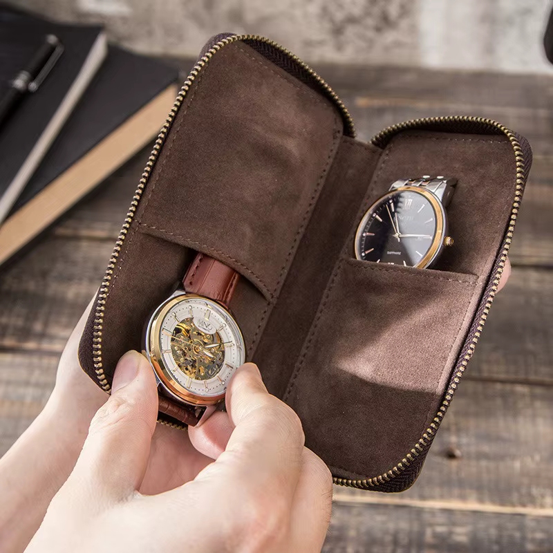 Nouvelle boîte de montre rustique en cuir à 2 fentes