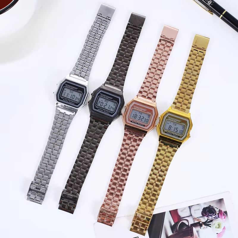 Femmes hommes unisexe montre or argent noir Vintage LED numérique sport militaire montres électronique