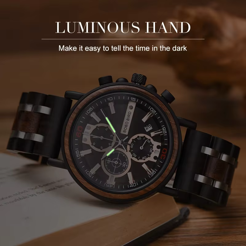 BOBO BIRD-Montre Militaire en Bois pour Homme
