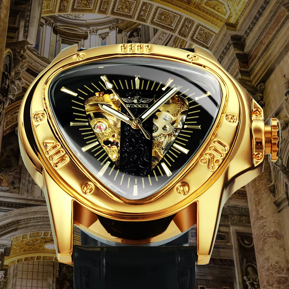 Winner – montre officielle Triangle squelette doré pour homme