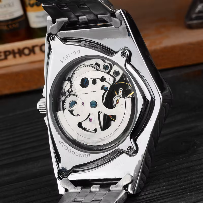 Hommes montre creux triangulaire mécanique montres en acier inoxydable hommes montres marque de mode hommes horloge mâle livraison directe!! !