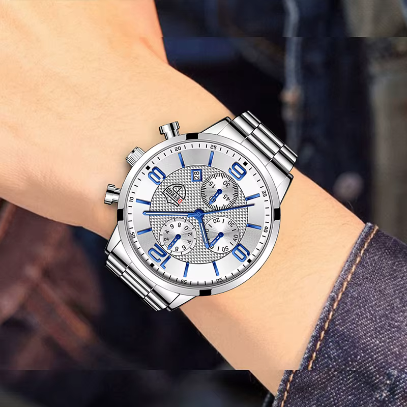 Montre-bracelet à quartz en acier inoxydable pour homme