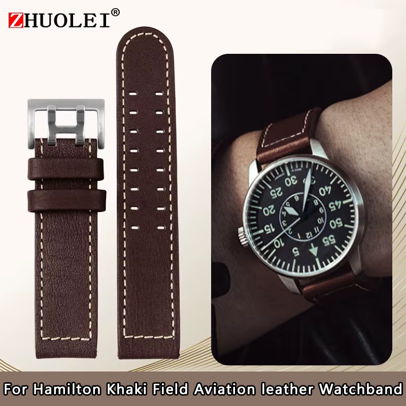 Bracelet de montre en cuir véritable pour homme