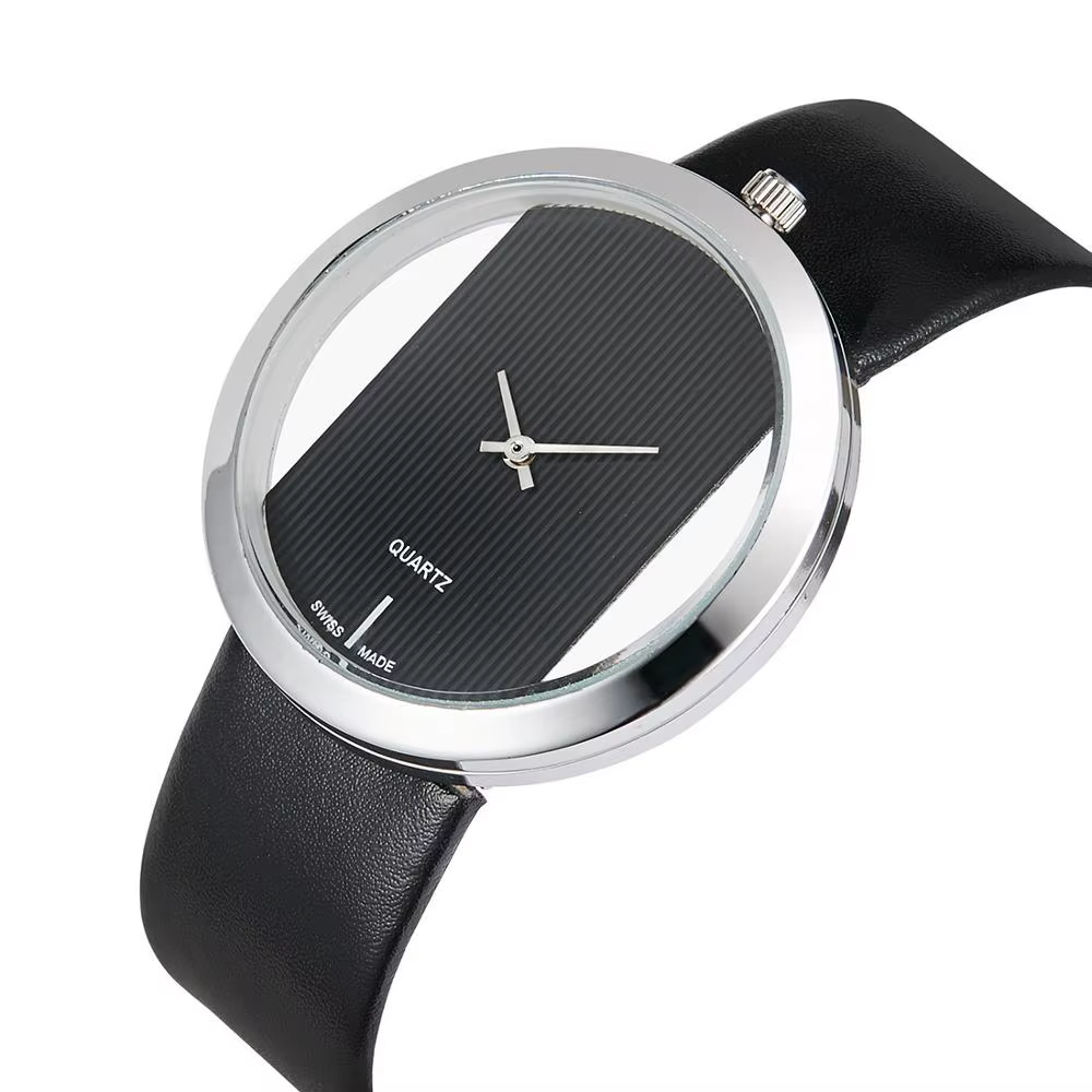 Montre de luxe avec bracelet en cuir Transparent pour femmes