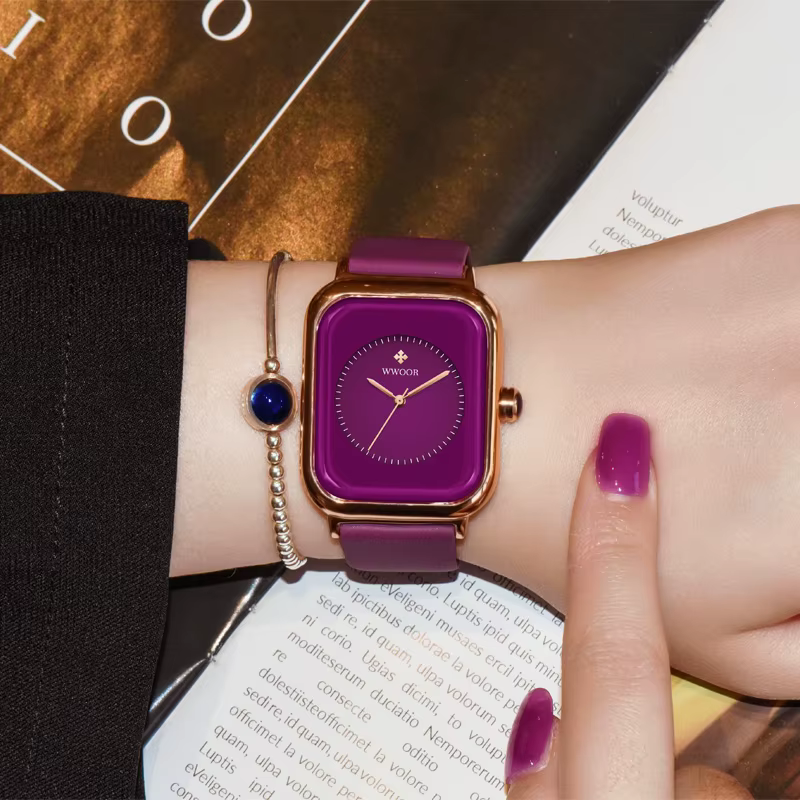 WWOOR marque de luxe montres pour femmes mode carré violet dames Quartz montre-bracelet étanche bracelet en Silicone Relogio Feminino