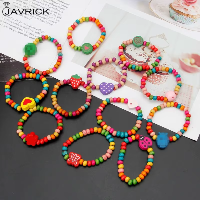 12 pièces/ensemble Bracelets en bois colorés petites filles Bracelets Kit enfants bijoux de mode pour les amis de la famille bijoux cadeaux