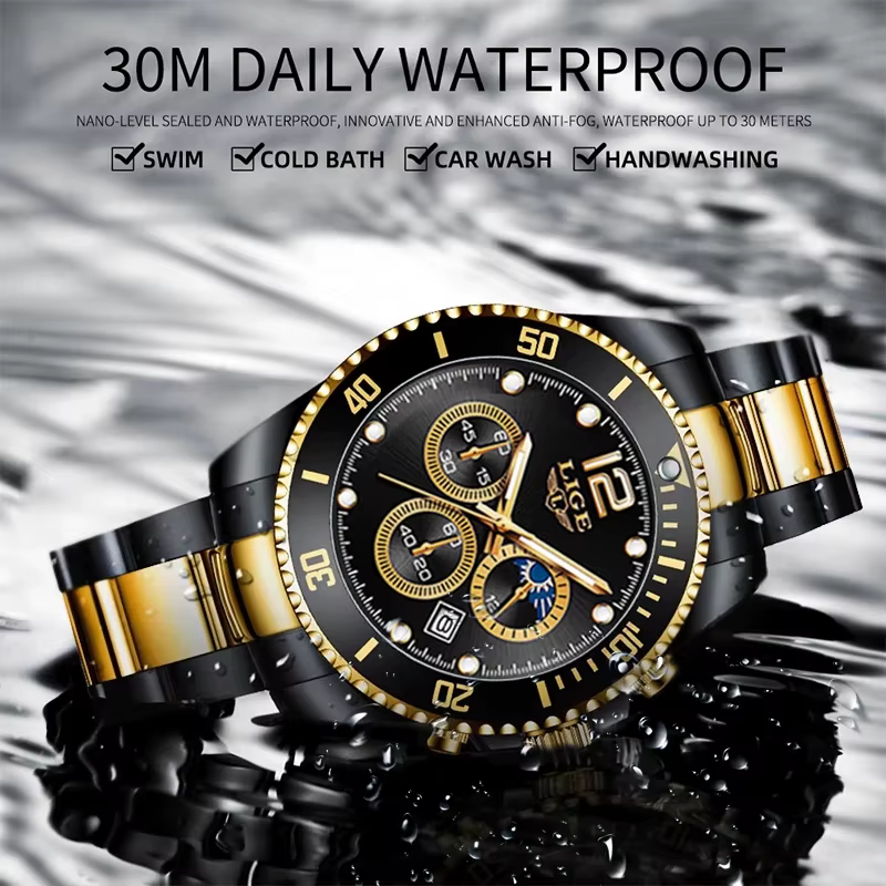 Montre à quartz étanche en acier inoxydable pour homme