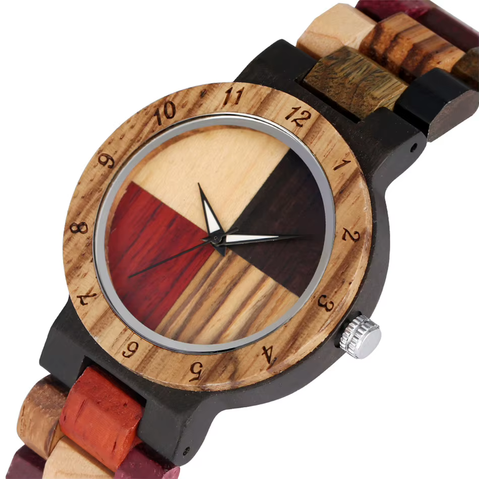 Bracelet en bois montre-Bracelet à Quartz pour femme 4 couleurs cadran mixte naturel entièrement