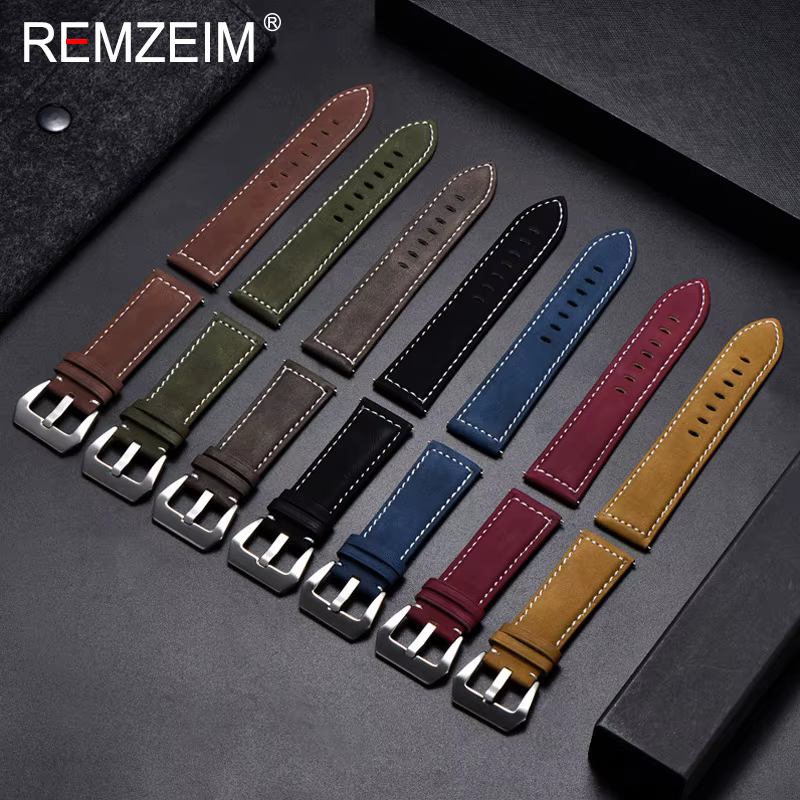 Bracelet de montre en cuir véritable pour hommes et femmes