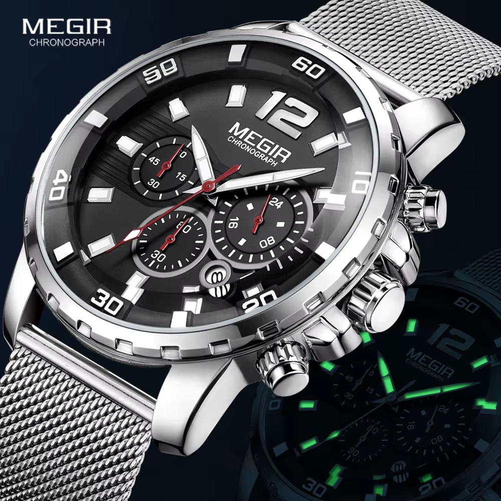 MEGIR chronographe montres à Quartz pour hommes 2020 luxe haut marque militaire Sport étanche montre-bracelet