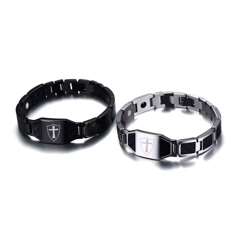 Mn-Bracelets en Fibre de Carbone pour Homme, Bouclier des Templiers, Thérapie de la Foi Croisée
