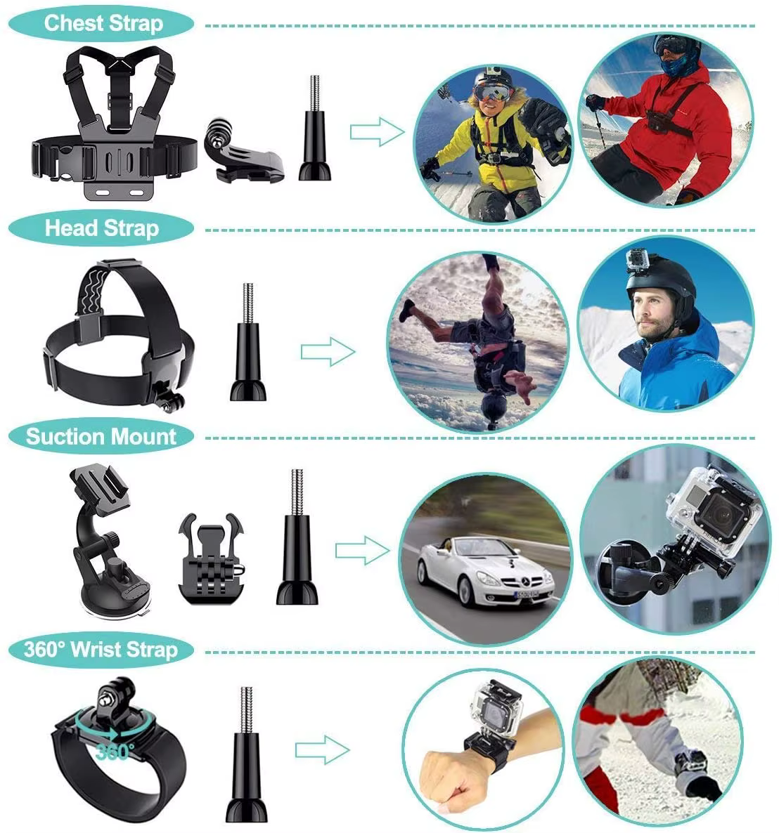 Ensemble d'accessoires pour caméra d'action pour Gopro Hero13 12 11 10 pour Xiaomi Yi Insta360 X4 X3