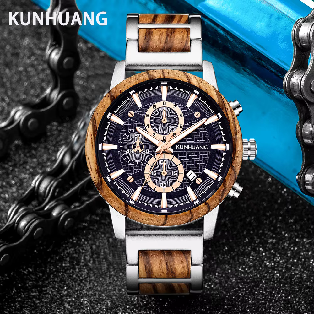 KUNHUANG montres en bois de luxe lumineux multi-fonction