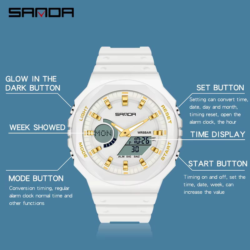 SANDA montres de sport de plein air hommes Ms LED