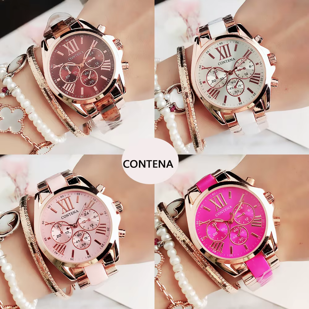 CONTENA femmes montres haut de gamme de luxe dames montre-bracelet or Rose Quartz mode montre en acier inoxydable femme horloge Reloj Mujer