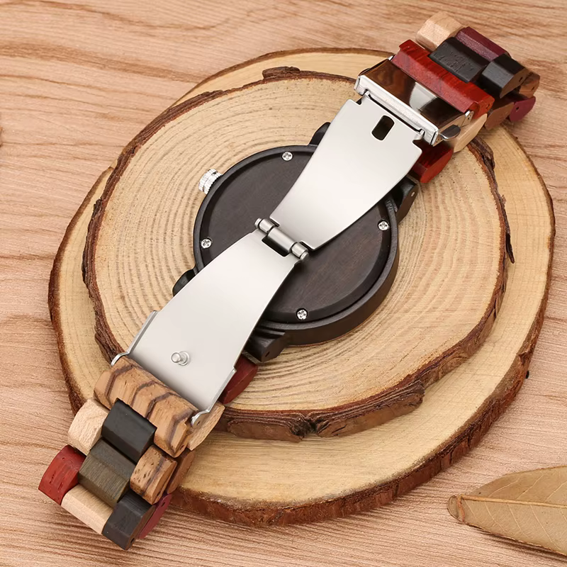 Montre-bracelet analogique à quartz en bois pour femme