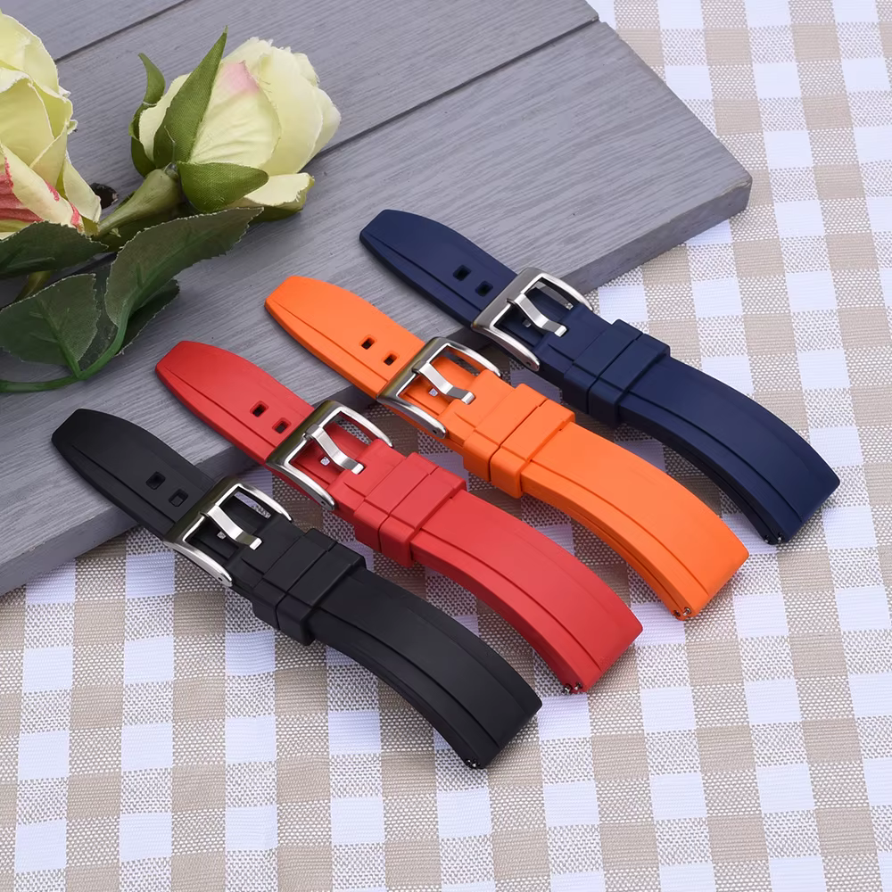 Bracelet de montre en caoutchouc FKM vulcanisé de qualité supérieure 18mm 19mm 20mm 21mm 22mm 23mm 24mm bracelets