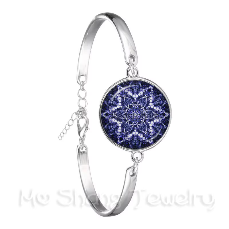 Bracelet Mandala en verre, Cabochon, géométrie sacrée, Yoga Om, chaîne plaquée argent pour femmes, 2018
