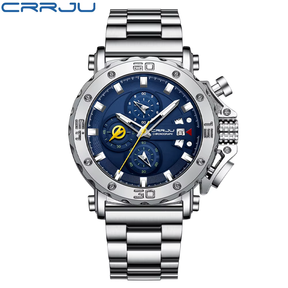 CRRJU montre pour hommes Top marque de luxe grand cadran en acier inoxydable étanche chronographe montres avec Date Relogio Masculino