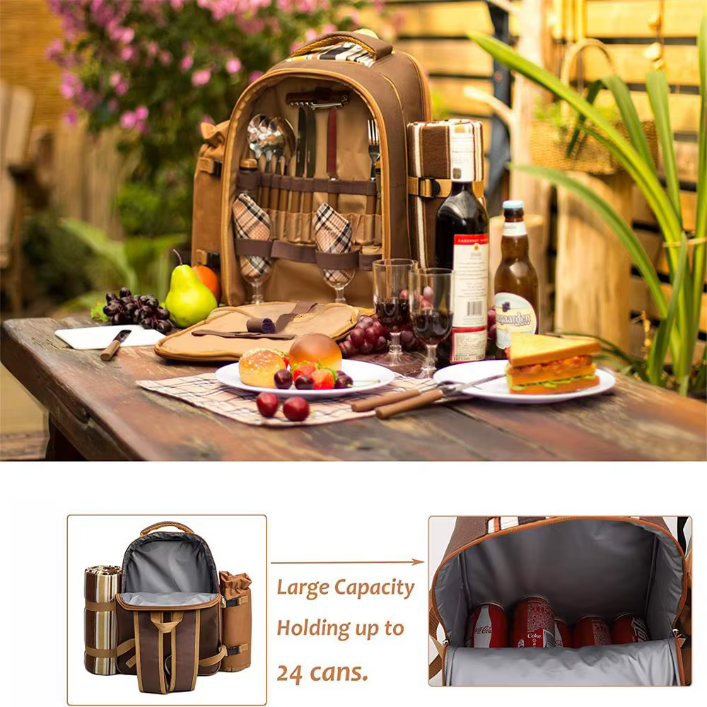 Ensemble de sacs de vaisselle de pique-nique, isolation thermique portable extérieure, stockage à froid, camping pour 4 personnes, sac à dos de pique-nique à double épaule