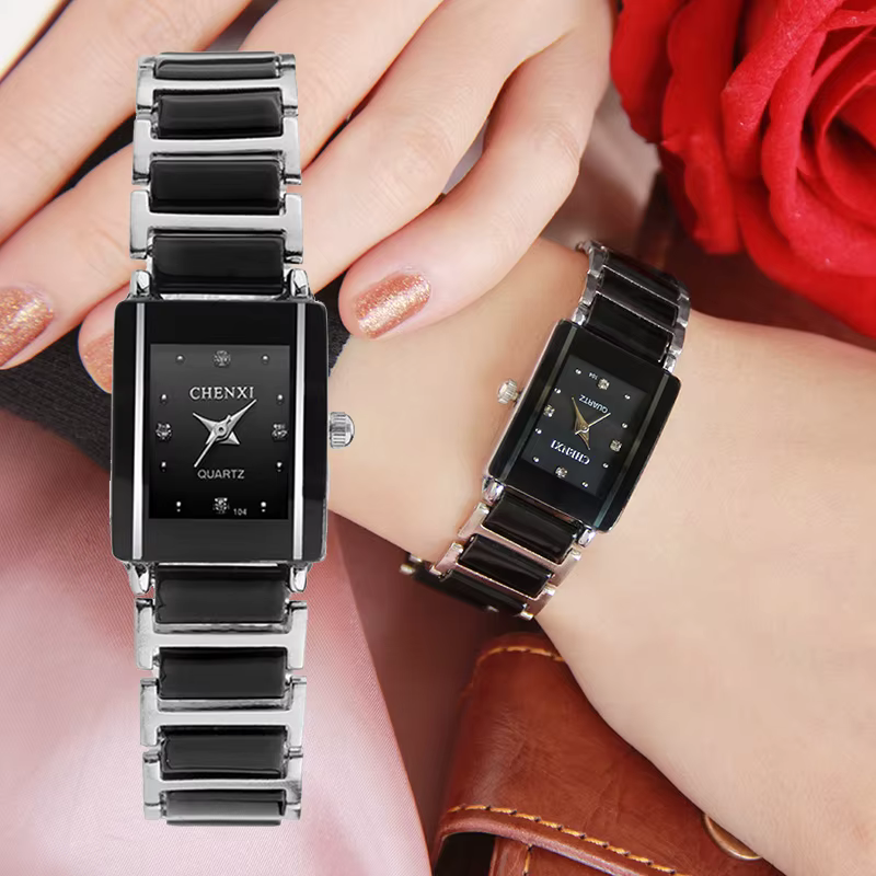 Mode Chenxi marque dame montre élégante céramique noire Simple minimalisme petit étroit Quartz décontracté femme strass montre-bracelet