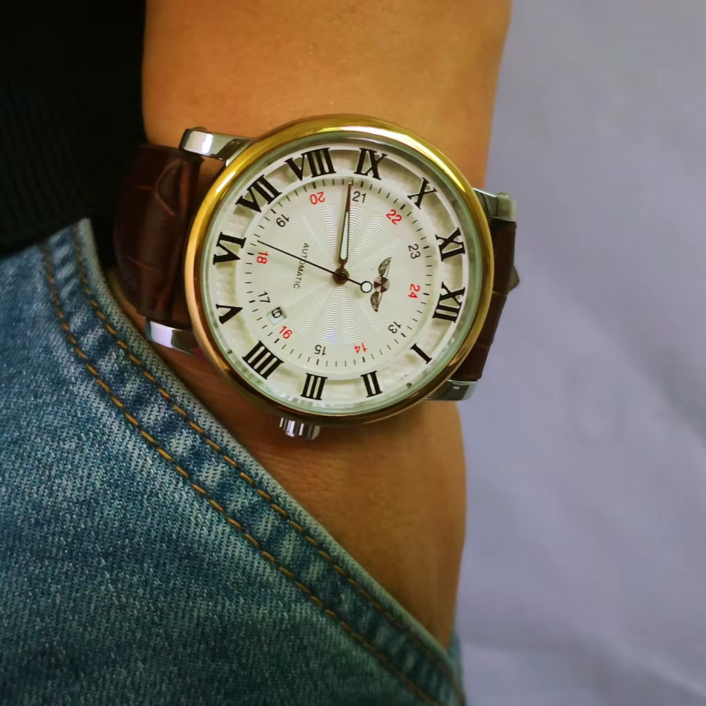 Relogio Relojes 2025 nouvelle mode montres en or Rose jour Date automatique auto vent bracelet en cuir