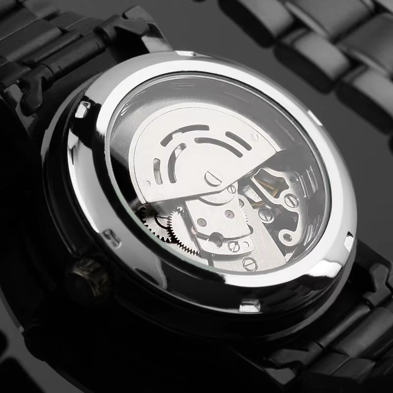 Gagnant noir hommes montre Cool mécanique automatique montre-bracelet en acier inoxydable bande mâle horloge squelette cadran romain luxe relogio
