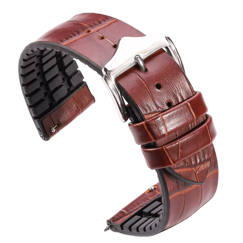 Bracelet de montre en cuir véritable avec caoutchouc