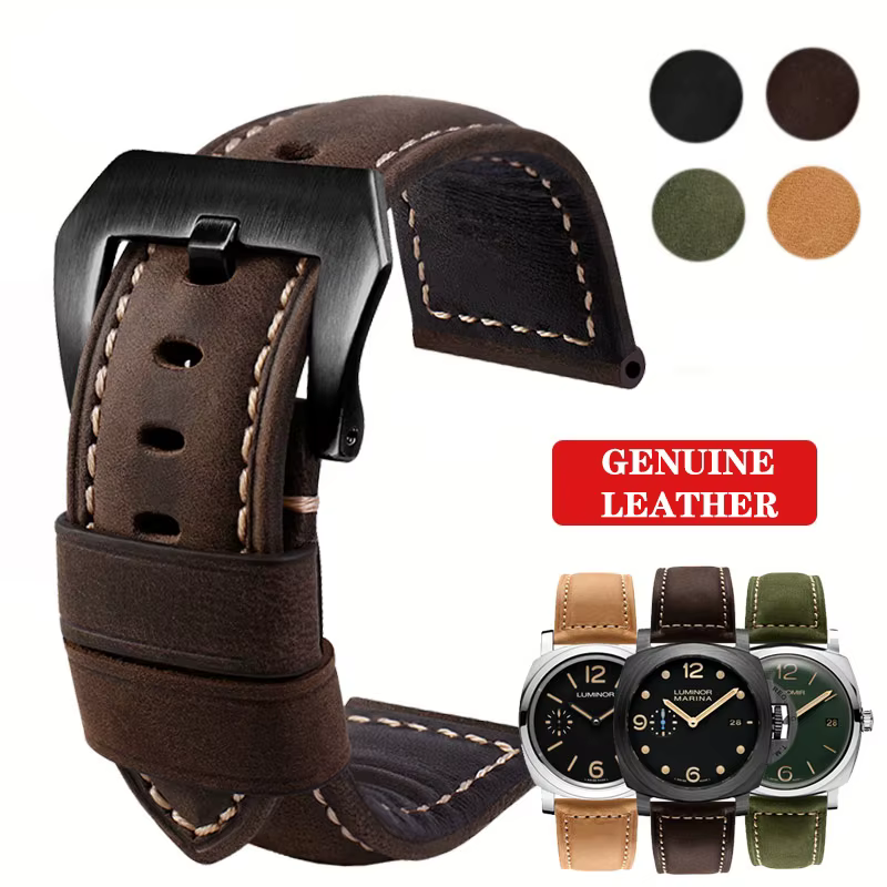 Bracelet de montre en cuir véritable pour Panerai Luminor Radiomir 18mm 20mm 22mm 24mm