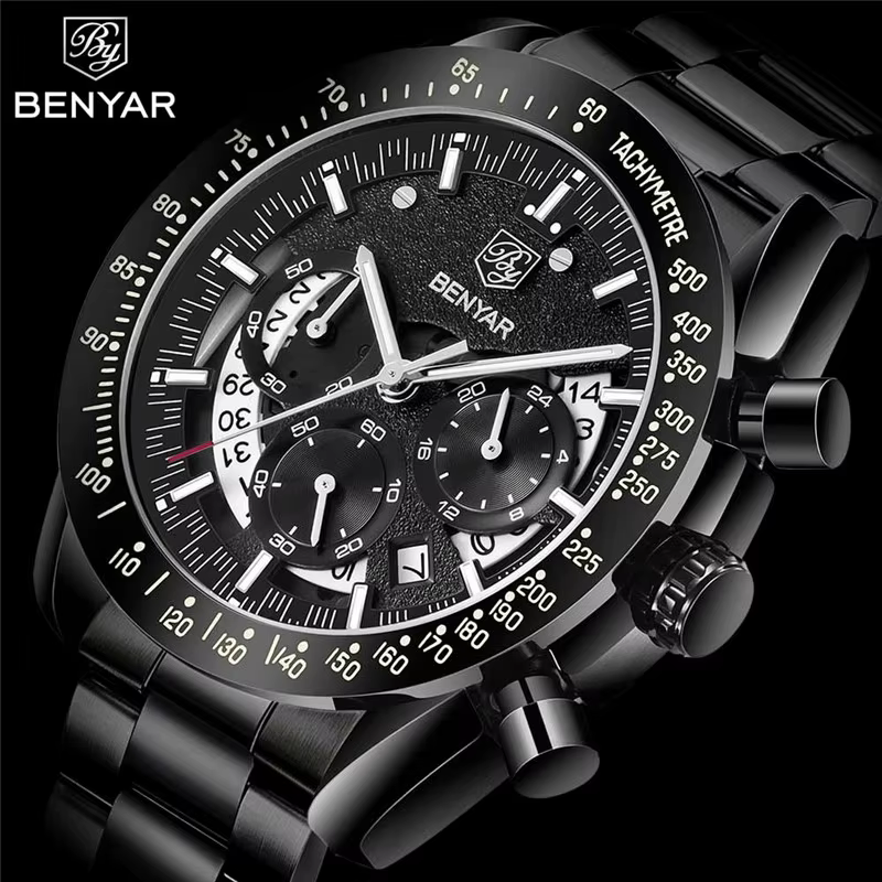 BENYAR mode Sport montre hommes haut de gamme de luxe noir mâle chronographe horloge militaire en acier inoxydable étanche montre-bracelet 5120