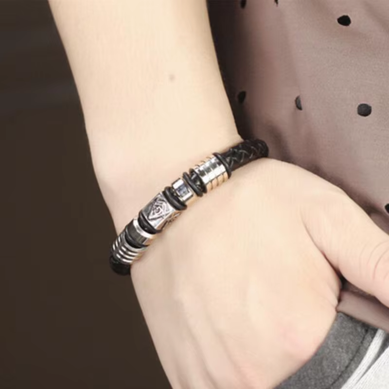 Bracelet en cuir véritable avec boucle magnétique pour homme