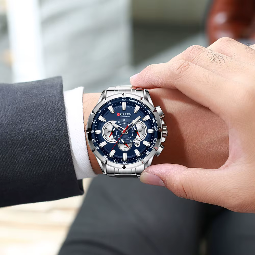 CURREN nouveau chronographe de Sport décontracté montres pour hommes bracelet en acier inoxydable montre-bracelet grand cadran horloge à Quartz avec pointeurs lumineux