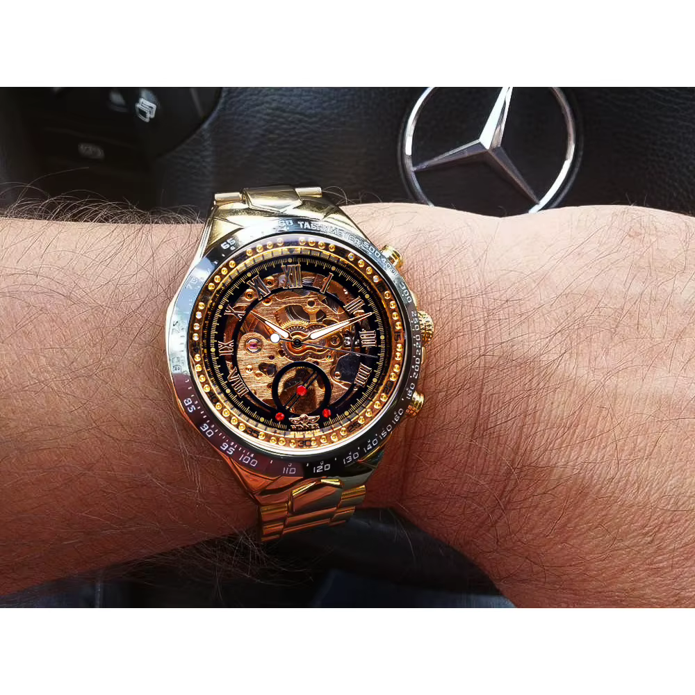 Gagnant mécanique Sport Design lunette Montre de mode hommes montres haut de gamme de luxe