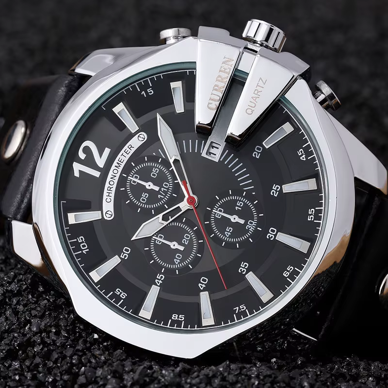 Montres pour hommes Top marque de luxe en cuir doré montre à Quartz