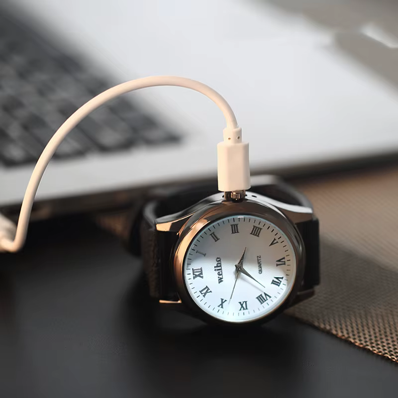 Montre en métal coupe-vent pour homme, briquet sans flamme, Rechargeable USB, outil exquis, gadget cadeau