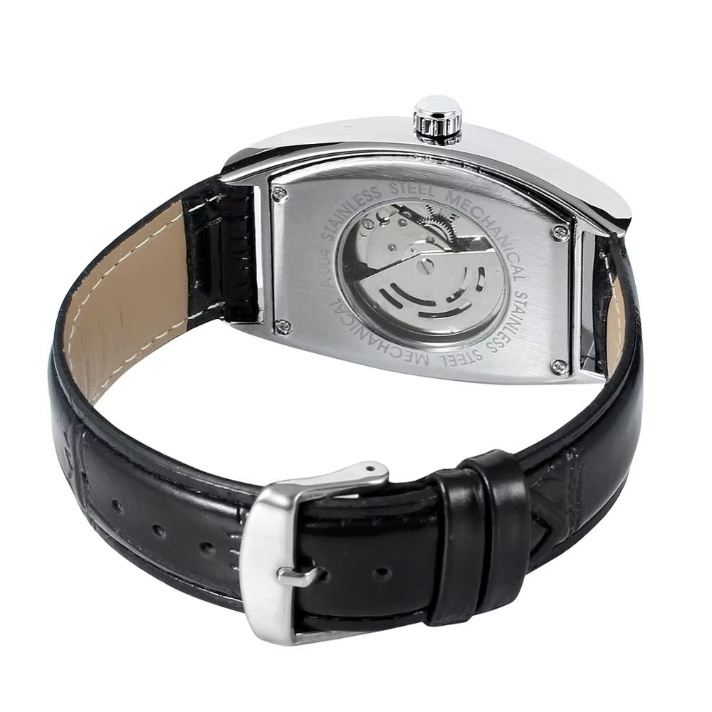 T-WINNER mode simple décontracté montre pour hommes rectangulaire cadran blanc boîtier en argent noir bracelet en cuir
