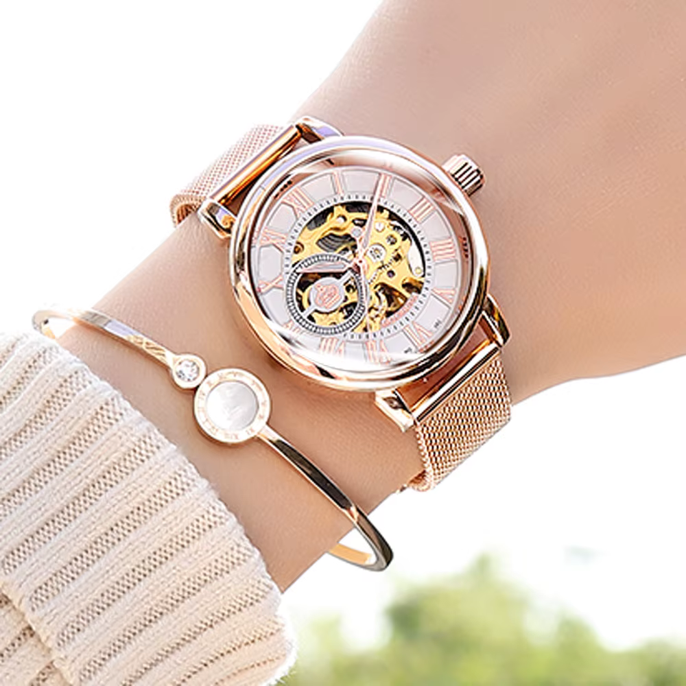 Nouvelle mode marque de luxe squelette femmes montres mécaniques Femme horloge automatique auto-vent