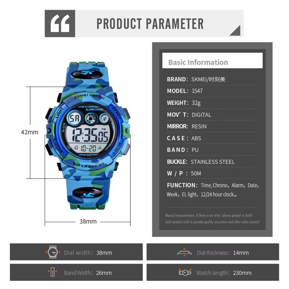 SKMEI enfants LED montre numérique électronique chronomètre horloge 2 temps