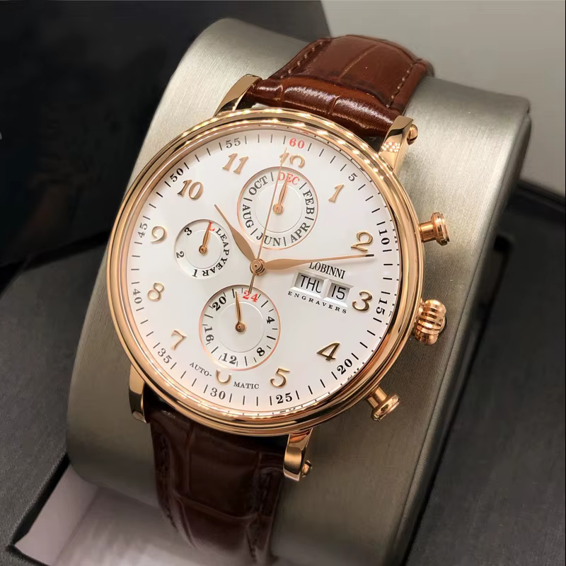 Montres pour hommes suisse LOBINNI marque de luxe calendrier perpétuel multi-fonction mouette automatique mécanique saphir L13019-6