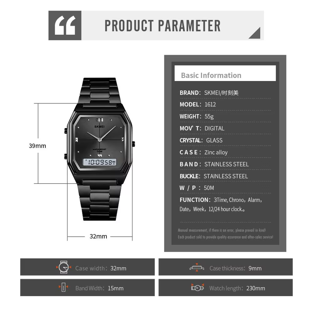 SKMEI mode 3 temps Chrono montre-bracelet électronique numérique pour hommes femmes Double affichage étanche Sport
