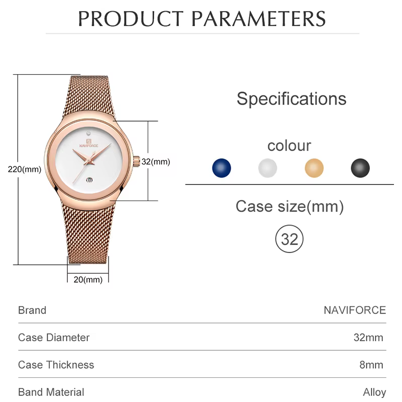 NAVIFORCE – montre-bracelet à Quartz en acier inoxydable pour femme et fille
