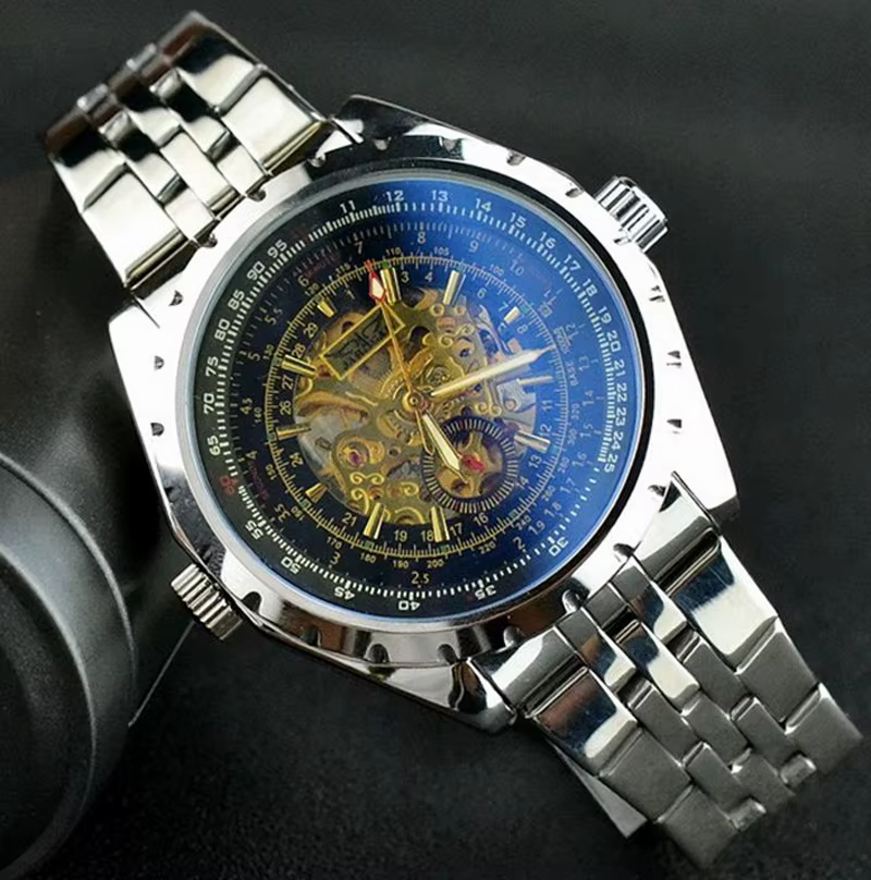 JARAGAR montres squelette doré hommes marque de luxe argent acier inoxydable Auto-vent montre mécanique Sport Relogio Masculino