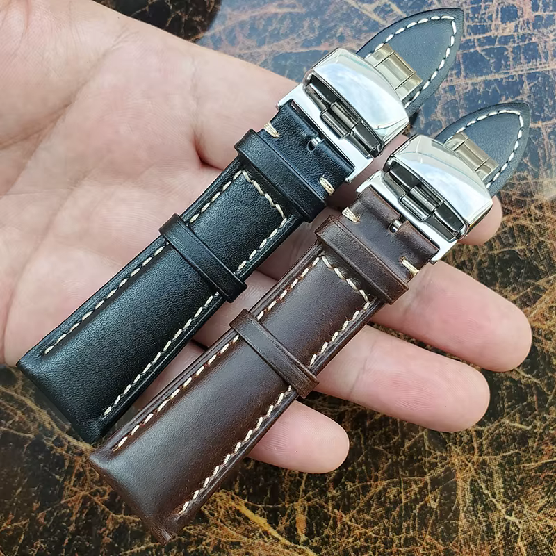 Bracelet de montre lisse Vintage marron foncé noir 18 19 20 21 22 24mm